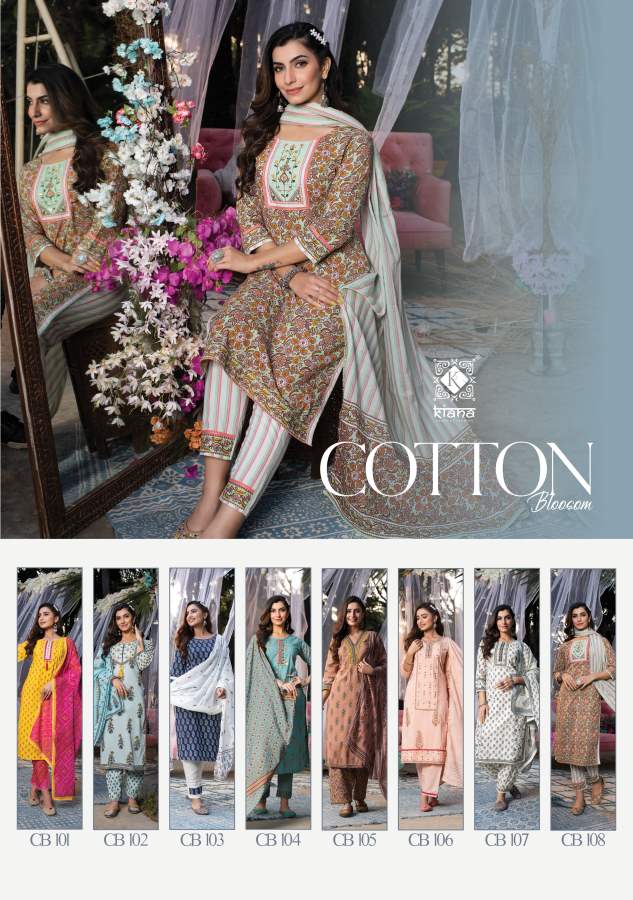 Kiana Cotton Bloosom Fancy Regular Wear Printed Kurti With Pant And Dupatta Readymade